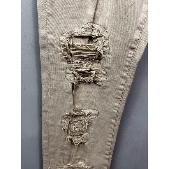 Fashion Nova Jeans Men's 32 Tan‎ Distressed Denim 34x36 Long Destroyed - Picture 7 of 8